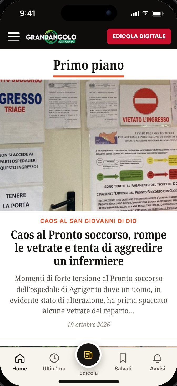 La home dell'app con le notizie